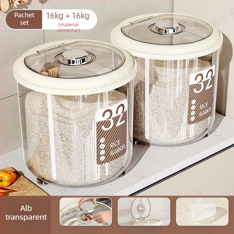Cutie de depozitare pentru orez – etanșă, rezistentă la umezeală și dăunători, cu capacitate mare, rotundă din plastic PP