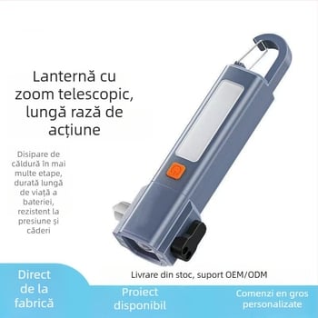 Fanar de mână cu cioc de siguranță auto și spargere a geamului, baterie 18650 1200 mAh, 200 lm, IP56, încărcare 2–3 ore