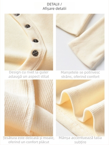 Tricou slim-fit cu mâneci lungi, guler rotund, culoare solidă, material poliester-spandex cu finisaj periat