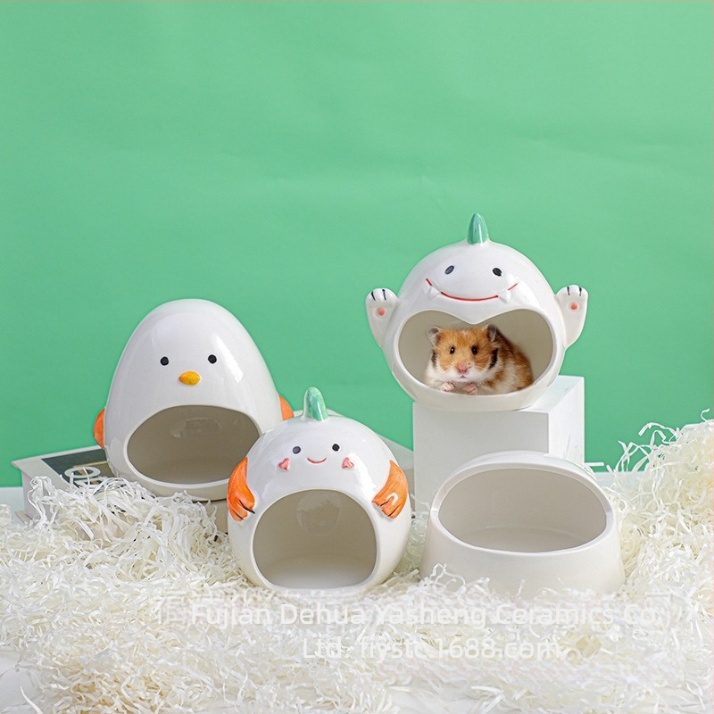Cușcă ceramică pentru hamster, cu design de răcire și casă de somn (Material: ceramică; Brand: Yasheng; Potrivit pentru hamster; Stil: desen animat)