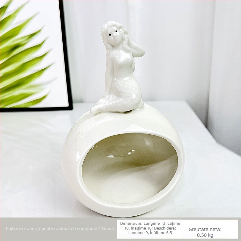 Cușcă ceramică pentru hamster, cu design de răcire și casă de somn (Material: ceramică; Brand: Yasheng; Potrivit pentru hamster; Stil: desen animat)