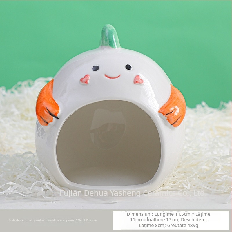 Cușcă ceramică pentru hamster, cu design de răcire și casă de somn (Material: ceramică; Brand: Yasheng; Potrivit pentru hamster; Stil: desen animat)