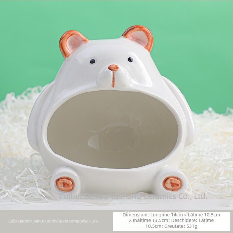 Cușcă ceramică pentru hamster, cu design de răcire și casă de somn (Material: ceramică; Brand: Yasheng; Potrivit pentru hamster; Stil: desen animat)