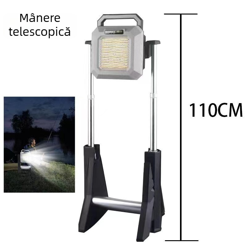 Lampă LED pentru exterior, luminozitate ridicată, 360° pliere, reîncărcabilă, 75W, 3.7V, model G10, lampă pentru camping