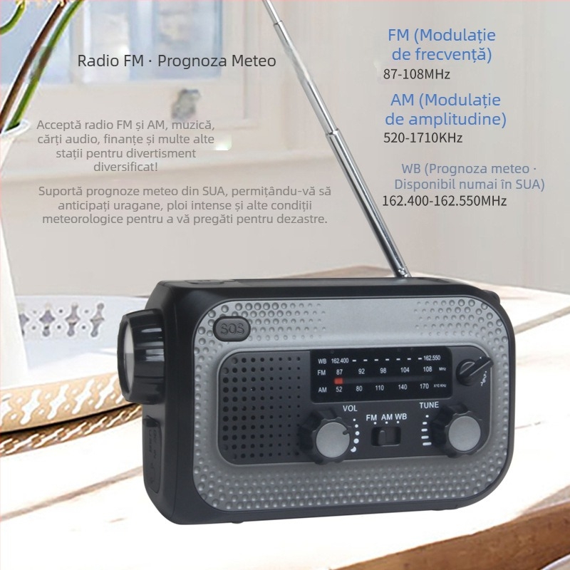 Lampă LED exterioră, multifuncțională pentru situații de urgență, 3W sursă de iluminat, baterie 4000mAh, IP65, rază 50–100 m