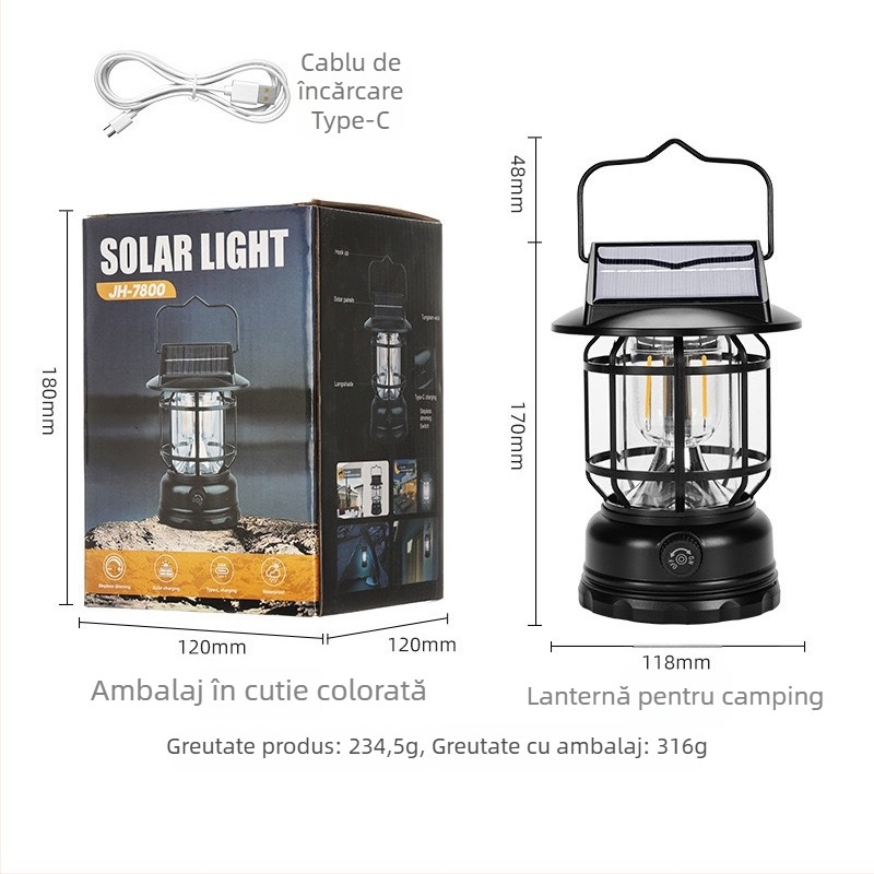 Lampă LED de camping – reîncărcabilă, cu buton și telecomandă