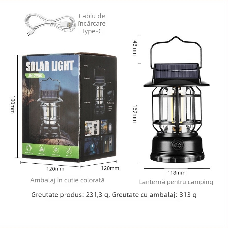 Lampă LED de camping – reîncărcabilă, cu buton și telecomandă