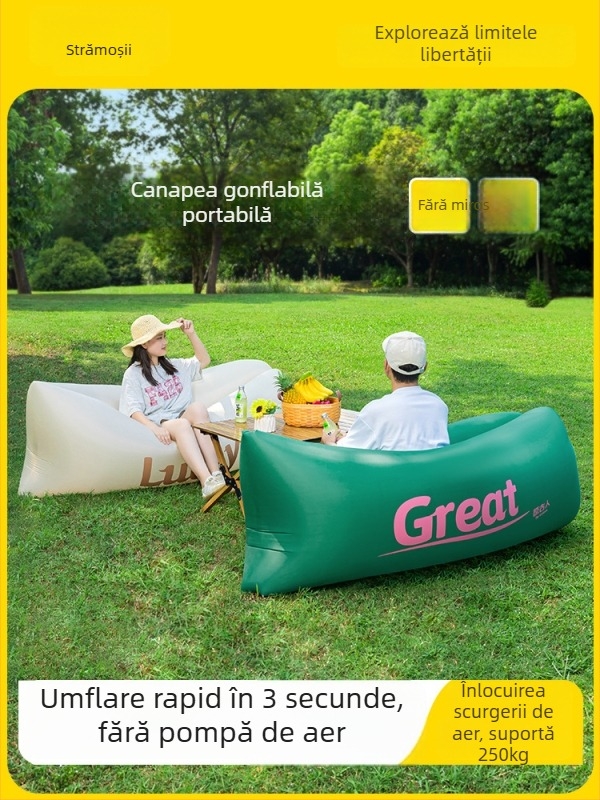 Canapea gonflabilă de exterior cu funcție de reclinare și dormit, capacitate 1-2 persoane, material Oxford, pompă manuală — Primitive ancients