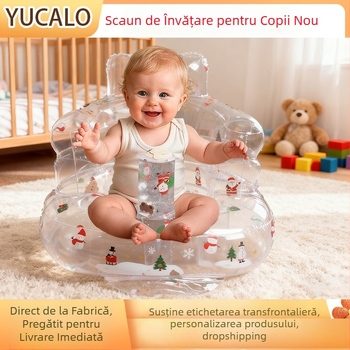 Fotoliu gonflabil din PVC pentru copii: canapea mică transparentă pentru învățarea șezutului și a statului în picioare, 0–3 ani, interior/exterior.