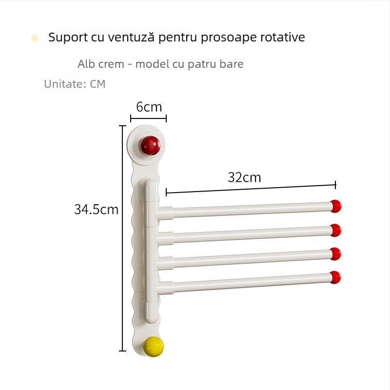 Suport rotativ pentru prosoape din oțel inoxidabil, montaj pe perete, fără găuri