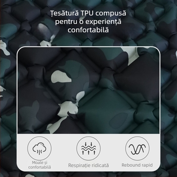 Saltea-cort gonflabil pentru camping, pentru o singură persoană, 75D pongee TPU, 580 g, pompă manuală