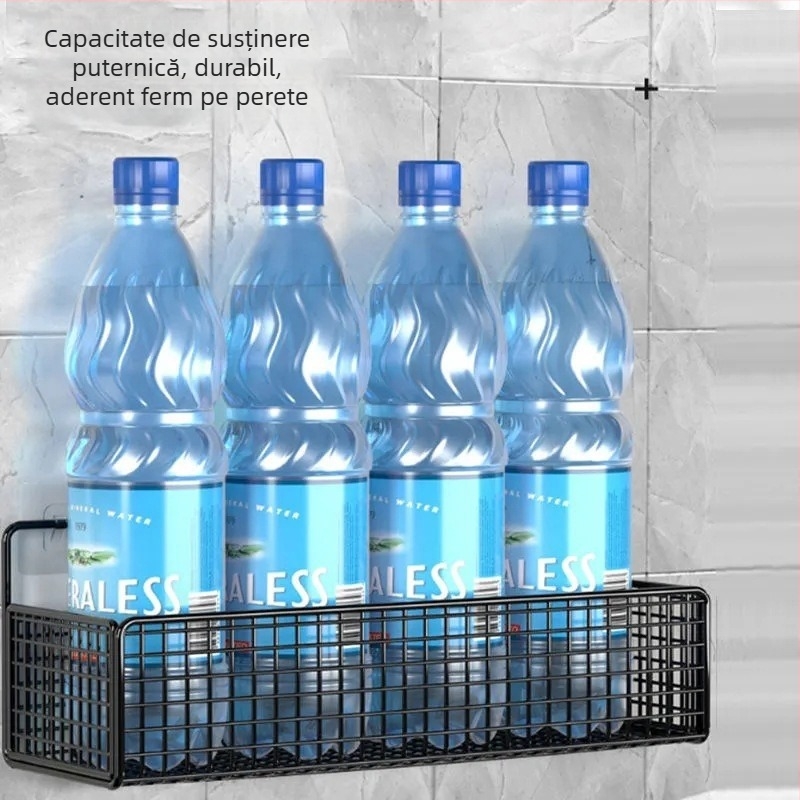 Cos de depozitare pentru baie montat pe perete, din oțel, finisaj cu vopsea la cuptor, 2 etaje, Jin Sheng 019, stil modern minimalist