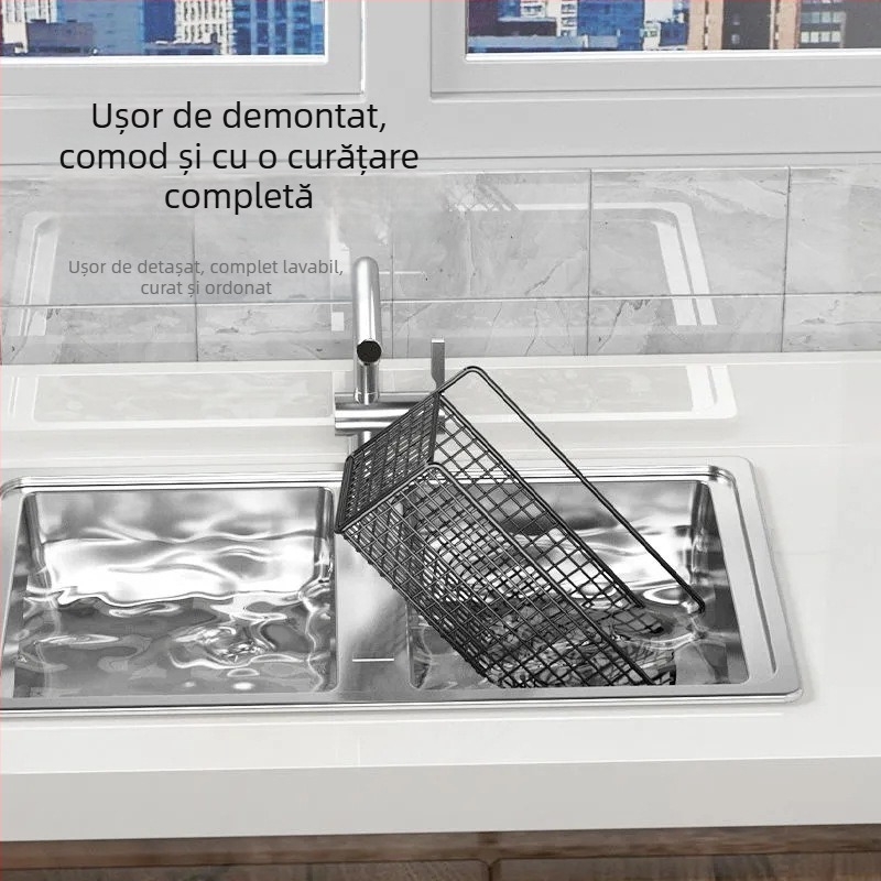 Cos de depozitare pentru baie montat pe perete, din oțel, finisaj cu vopsea la cuptor, 2 etaje, Jin Sheng 019, stil modern minimalist