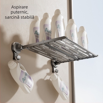 Raft pliabil pentru prosoape cu ventuză pentru baie — fără găurire, fier și ABS