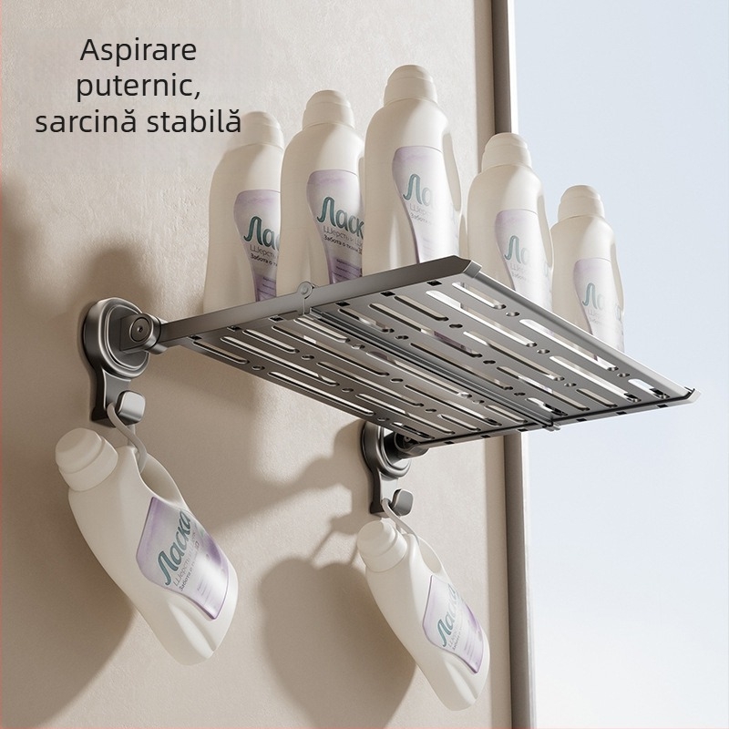 Raft pliabil pentru prosoape cu ventuză pentru baie — fără găurire, fier și ABS