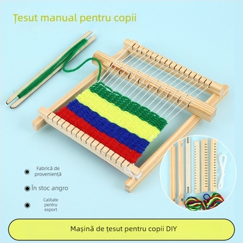 Mașină de tricotat manuală pentru copii – Jucărie educativă din lemn pentru dezvoltare intelectuală (fără electricitate, DIY, 7–14 ani)
