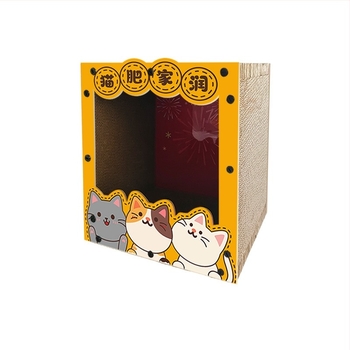 Plăcuță de zgâriere pentru pisici – All-in-One: cadru de cățărare și cuib, stil desen animat, Model MZB1201, Brand Cute and Pet, Materiale: blat dens și hârtie ondulată, Ambalare: 1 buc.