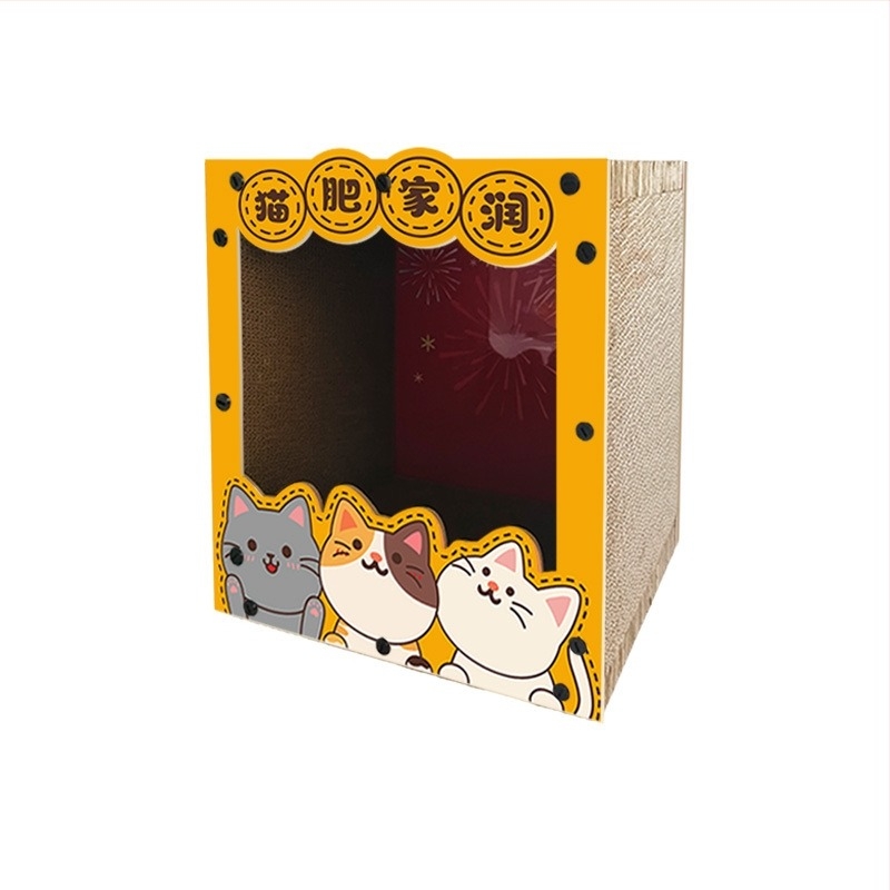 Plăcuță de zgâriere pentru pisici – All-in-One: cadru de cățărare și cuib, stil desen animat, Model MZB1201, Brand Cute and Pet, Materiale: blat dens și hârtie ondulată, Ambalare: 1 buc.