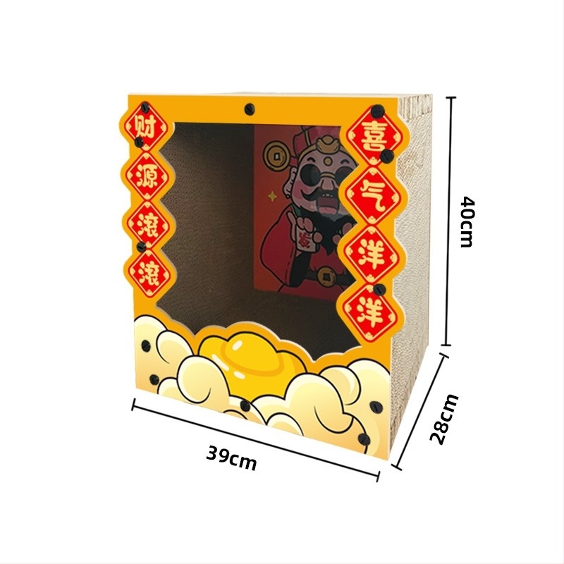 Plăcuță de zgâriere pentru pisici – All-in-One: cadru de cățărare și cuib, stil desen animat, Model MZB1201, Brand Cute and Pet, Materiale: blat dens și hârtie ondulată, Ambalare: 1 buc.