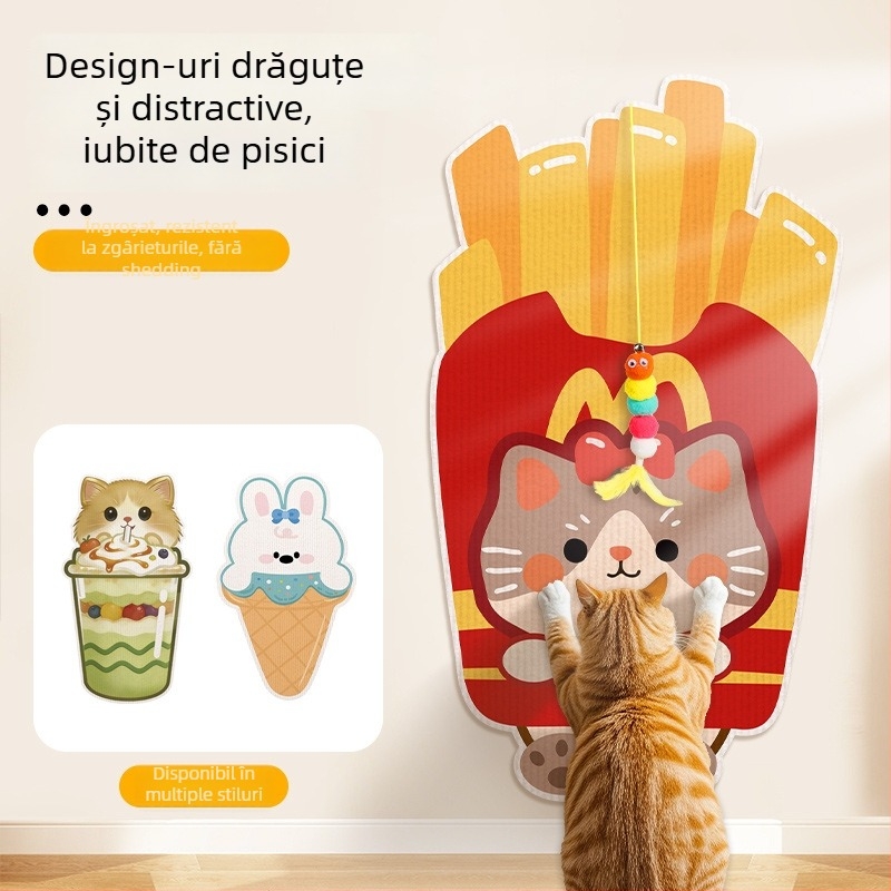 Beifu autocolant de perete pentru zgâriere de pisică, material felt, stil desen animat, cod produs 2211, cutie 100 bucăți