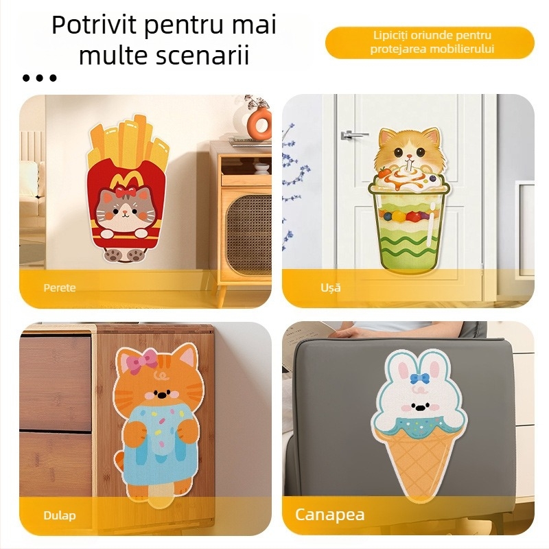 Beifu autocolant de perete pentru zgâriere de pisică, material felt, stil desen animat, cod produs 2211, cutie 100 bucăți