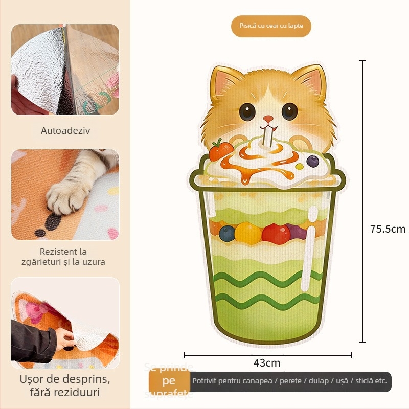 Beifu autocolant de perete pentru zgâriere de pisică, material felt, stil desen animat, cod produs 2211, cutie 100 bucăți