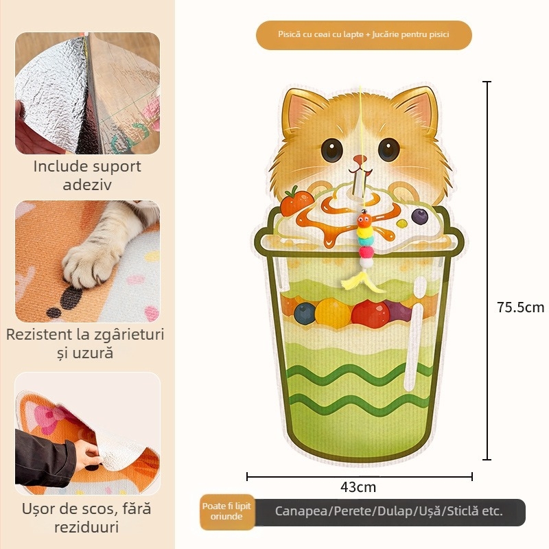 Beifu autocolant de perete pentru zgâriere de pisică, material felt, stil desen animat, cod produs 2211, cutie 100 bucăți