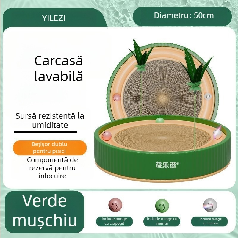 Placă circulară de zgâriere pentru pisici – rezistentă la zgârieturi, rezistentă la uzură, fără scame, stil drăguț
