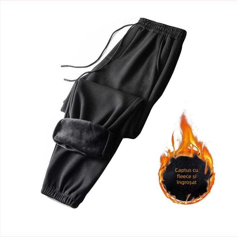 Pantaloni casual cu textură de waffle, lungime gleznă, talie medie, croială lejeră, poliester