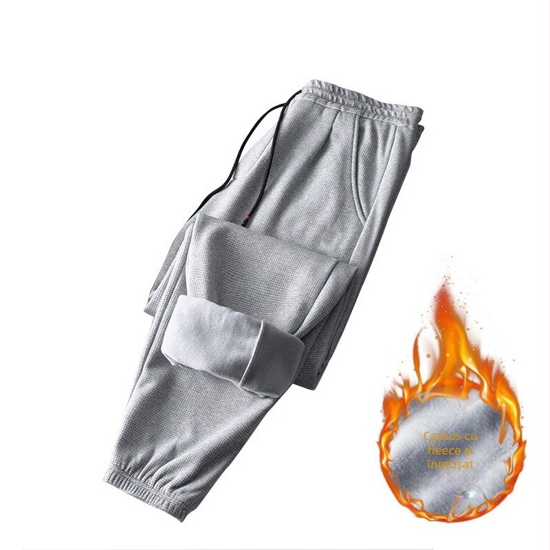 Pantaloni casual cu textură de waffle, lungime gleznă, talie medie, croială lejeră, poliester