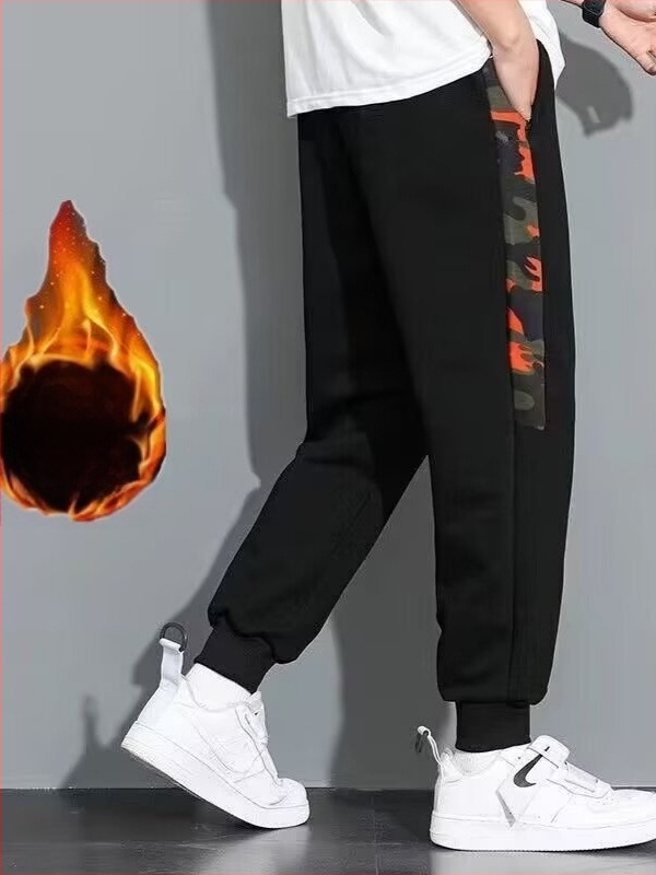 Pantaloni de trening camuflați pentru bărbați, croială lejeră, manșete înguste, fermoar dublu, poliester