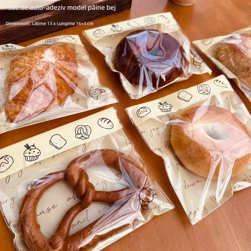 Pungi de ambalare pentru pâine, transparente, autoadezive, pentru produse de patiserie, 50/100/200/500/1000 bucăți
