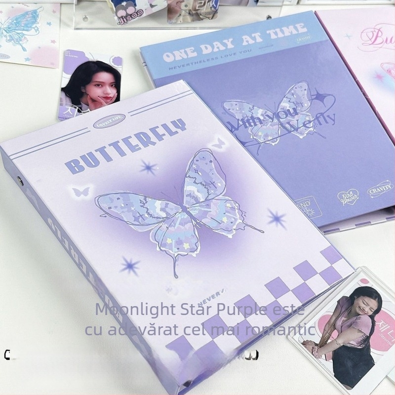 Album pentru carduri cu grilă de patru secțiuni, stil retro, husă dură din carton, pentru fotografii de idoli