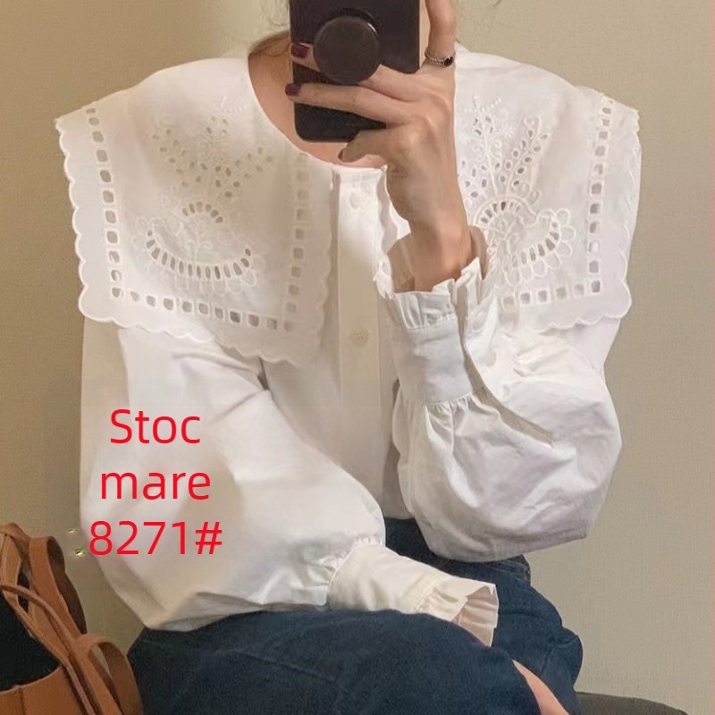 Cămașă din chiffon cu guler polo, mâneci tip felinar, croială lejeră, stil elegant