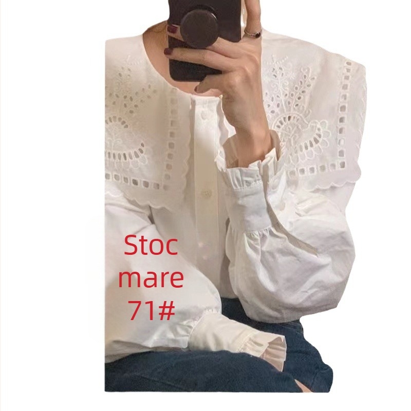 Cămașă din chiffon cu guler polo, mâneci tip felinar, croială lejeră, stil elegant