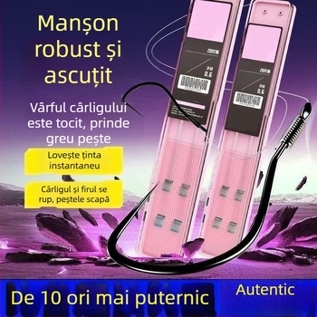 Set autentic de pescuit cu cârlige duble, linie și husă protectoare pentru pește de apă dulce