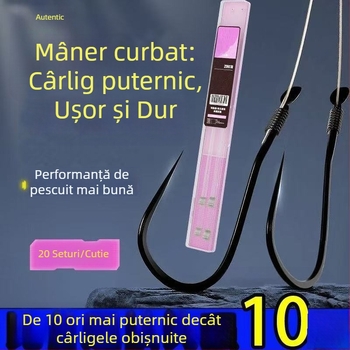 Set autentic de pescuit cu cârlige duble, linie și husă protectoare pentru pește de apă dulce
