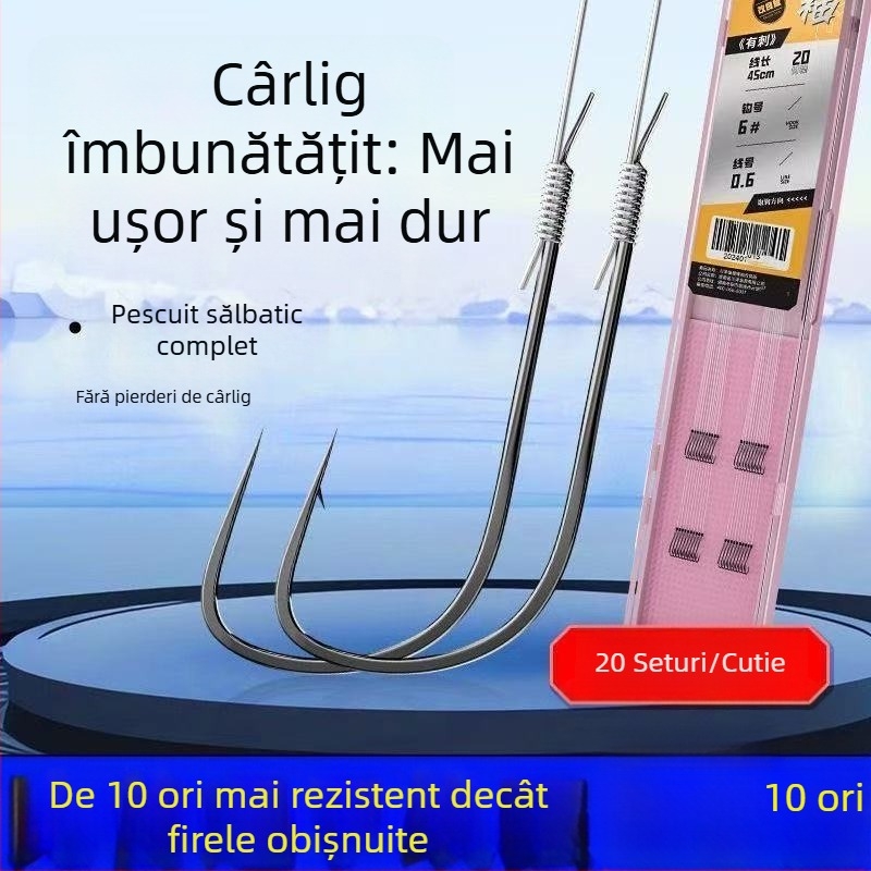 Set autentic de pescuit cu cârlige duble, linie și husă protectoare pentru pește de apă dulce