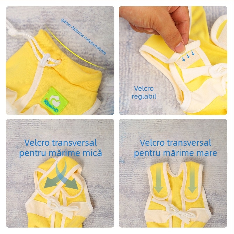 Îmbrăcăminte pentru pisici după sterilizare – tricou din bumbac respirabil pentru animale de companie, cu prindere triplă: pulover elastic, curea pe spate, Velcro la coadă; protejează împotriva infecției, linsului și fluxului de lapte; confortabil, aderent