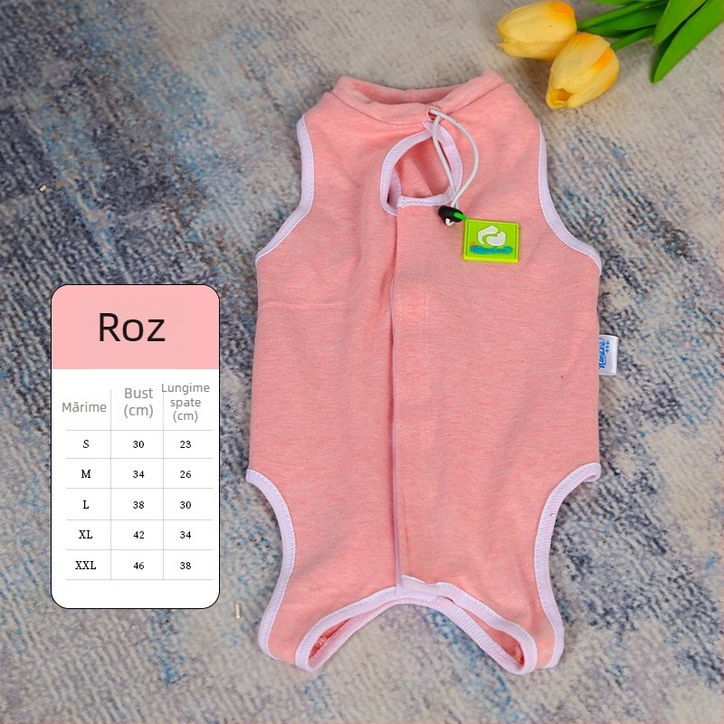 Îmbrăcăminte pentru pisici după sterilizare – tricou din bumbac respirabil pentru animale de companie, cu prindere triplă: pulover elastic, curea pe spate, Velcro la coadă; protejează împotriva infecției, linsului și fluxului de lapte; confortabil, aderent