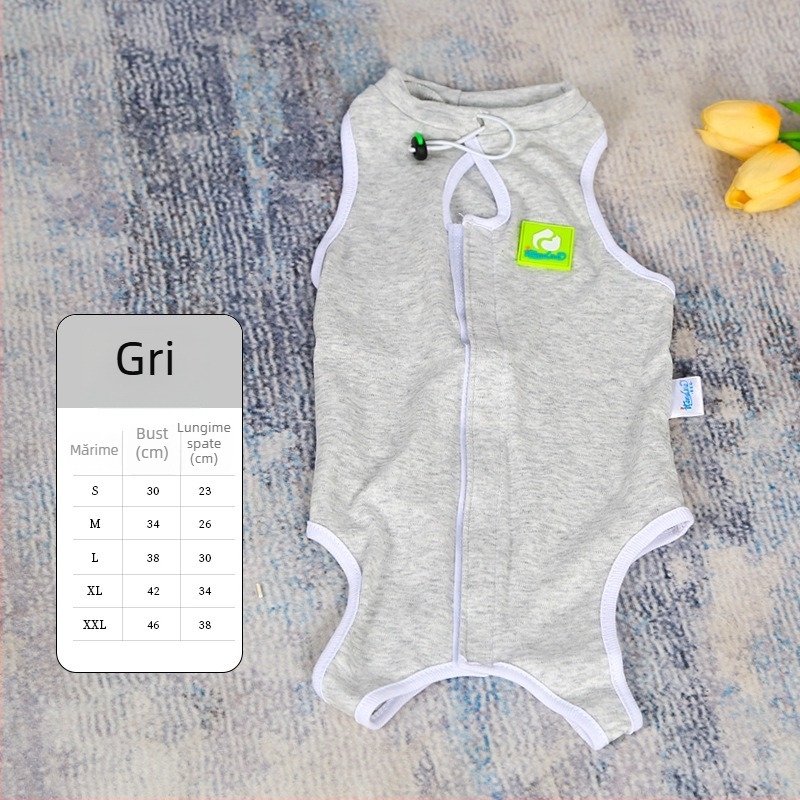 Îmbrăcăminte pentru pisici după sterilizare – tricou din bumbac respirabil pentru animale de companie, cu prindere triplă: pulover elastic, curea pe spate, Velcro la coadă; protejează împotriva infecției, linsului și fluxului de lapte; confortabil, aderent