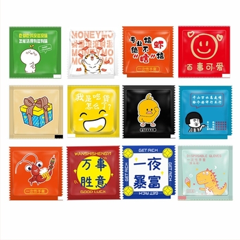 Mănuși de unică folosință – calitate alimentară, transparente, anti-praf, grosime 0,6 g, imprimare logo