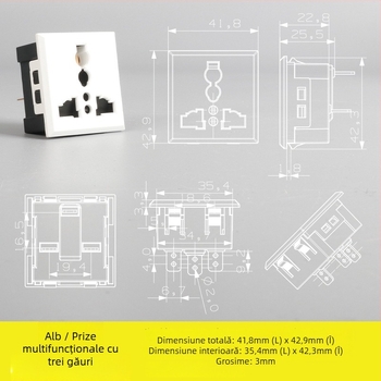 Secvenționator de alimentare – modul prize pentru birou cu prize cu cinci găuri și trei găuri, întrerupător AC încorporat