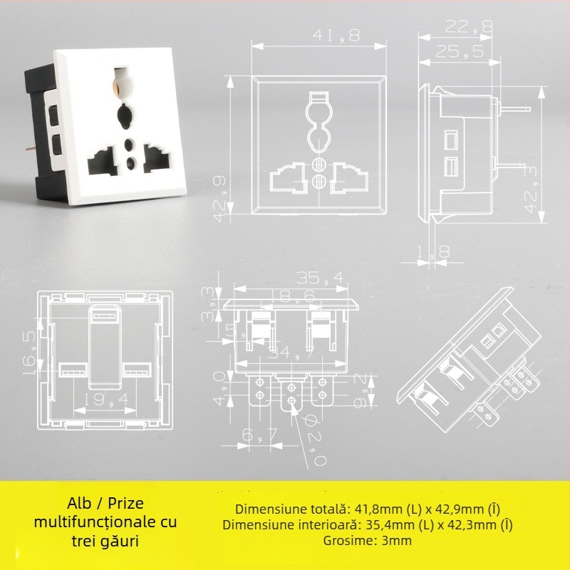 Secvenționator de alimentare – modul prize pentru birou cu prize cu cinci găuri și trei găuri, întrerupător AC încorporat