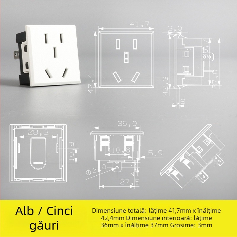 Secvenționator de alimentare – modul prize pentru birou cu prize cu cinci găuri și trei găuri, întrerupător AC încorporat