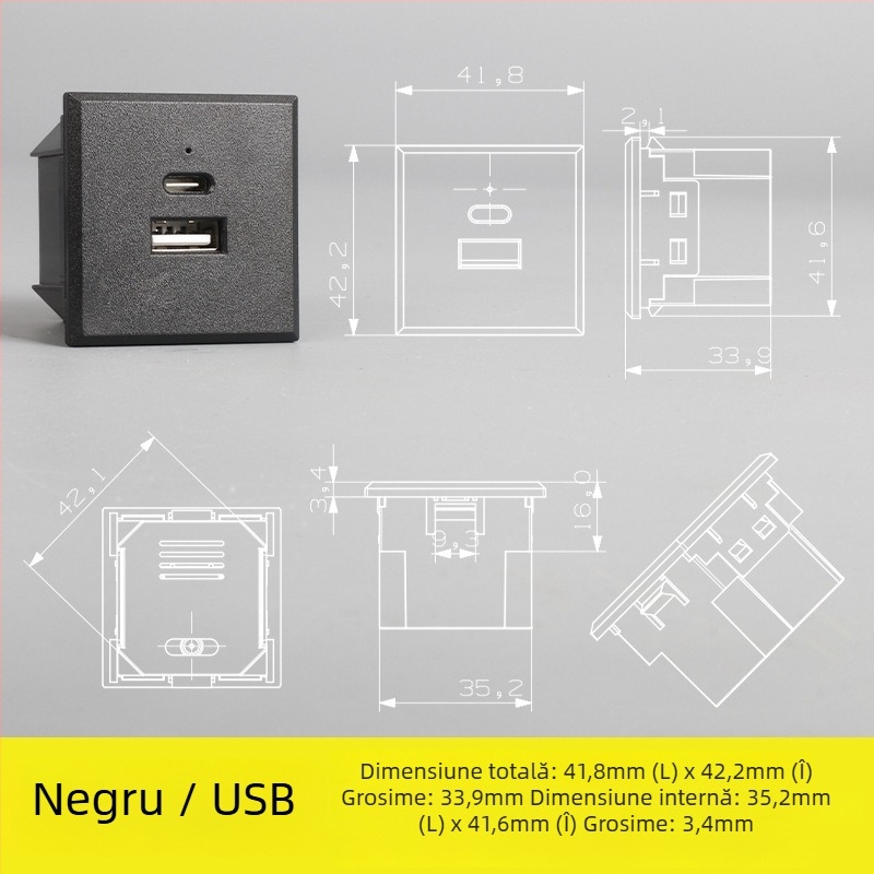 Secvenționator de alimentare – modul prize pentru birou cu prize cu cinci găuri și trei găuri, întrerupător AC încorporat