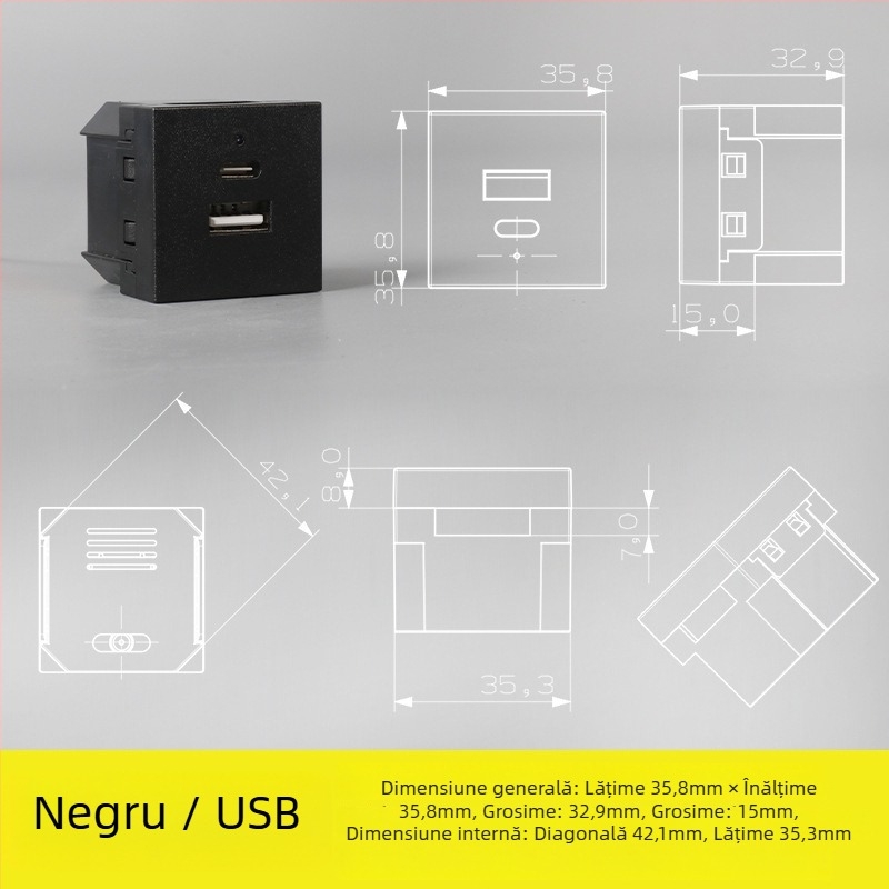 Secvenționator de alimentare – modul prize pentru birou cu prize cu cinci găuri și trei găuri, întrerupător AC încorporat