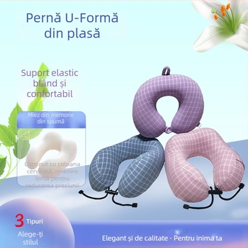 Pernă în formă de U din spumă cu memorie, detașabilă, design ergonomic cu două cocoașe, portabilă pentru călătorii