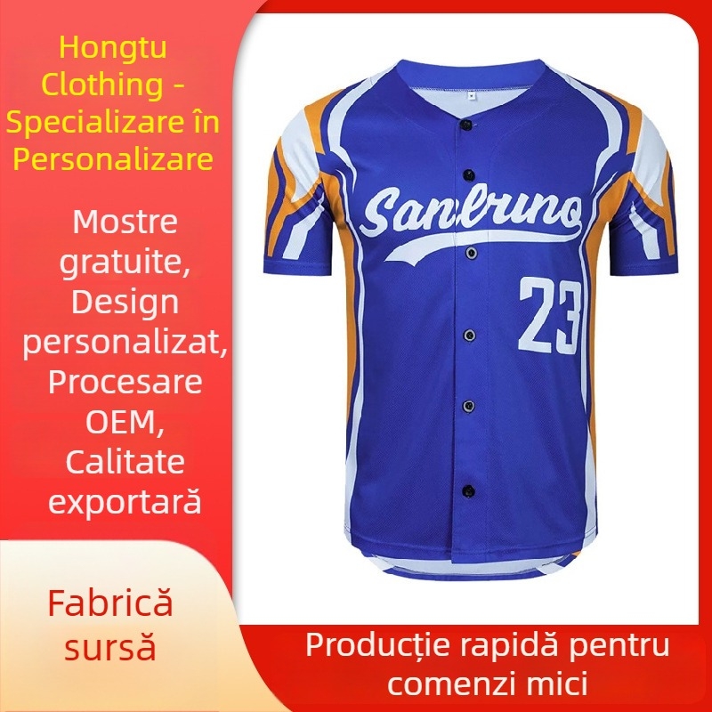 Jachetă de softball pentru bărbați cu imprimare digitală, model cu dungi, guler rotund, croială lejeră, țesătură principală poliester 99%