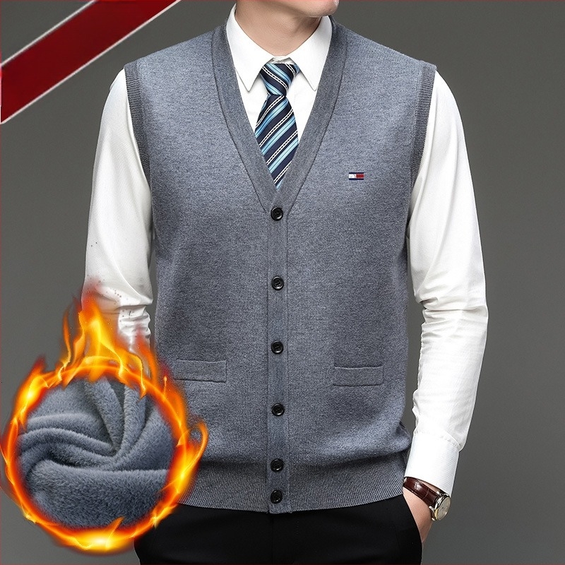 Cardigan bărbătesc din lână 100%, decolteu în V, fără guler, nasturi pe un singur rând